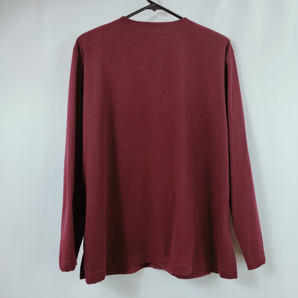 Vtg Company Collection Burgundy Leaf Embroidered button Down Sweater Blouse Sz L - Picture 2 of 13